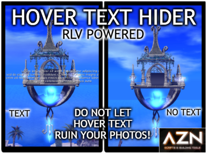 Second Life Marketplace Azn's RLV Powered Hover Text Hider for Photos